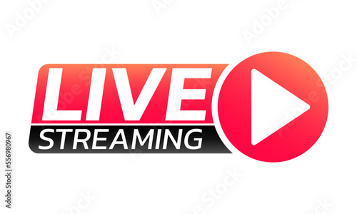 Live stream icon, logo or button. Online broadcast, TV show, podcast streaming badge template. Vector illustration.