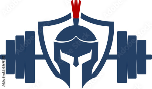 Spartan helmet with gym barbel