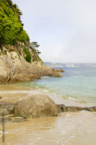 Coast of the Atlantic Ocean in France, sea beach with sand