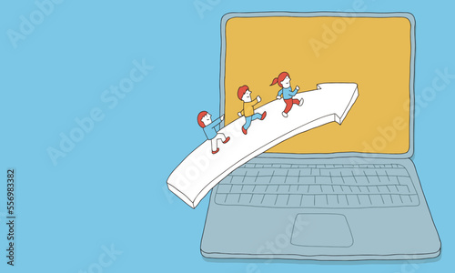 オンライン　ログインする人々のイメージイラスト