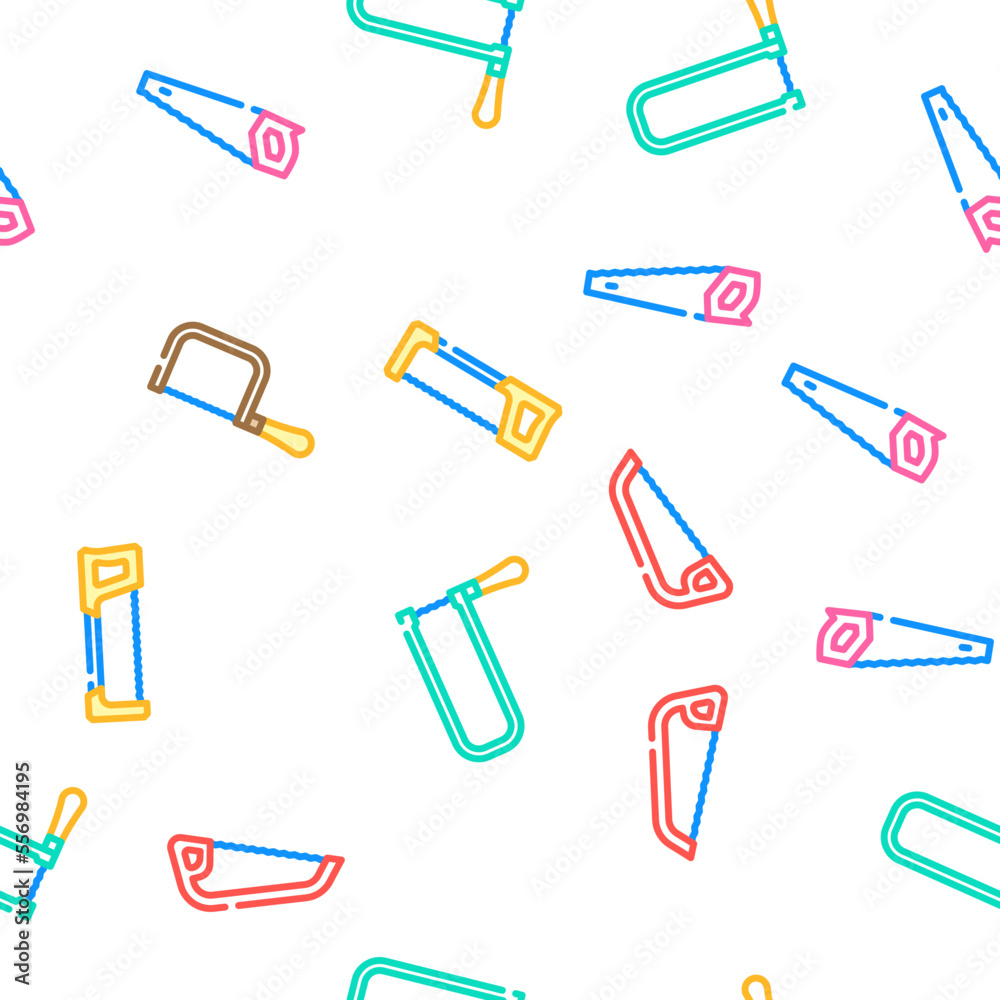 Obraz premium hand saw construction vector seamless pattern thin line illustration