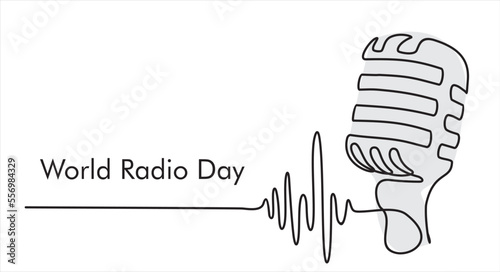 Continuous one line drawing of microphone. World radio day concept. Continuous line draw design graphic vector illustration.