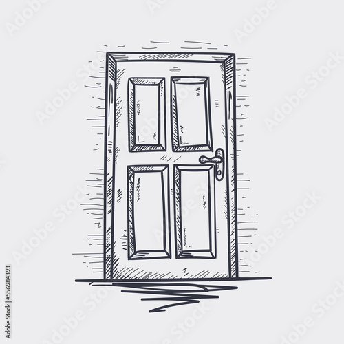 Beautiful hand drawn closed door vector illustration