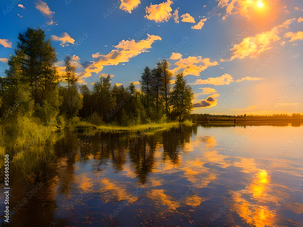 Obraz premium sunset over the lake