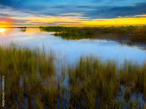 sunset over the lake