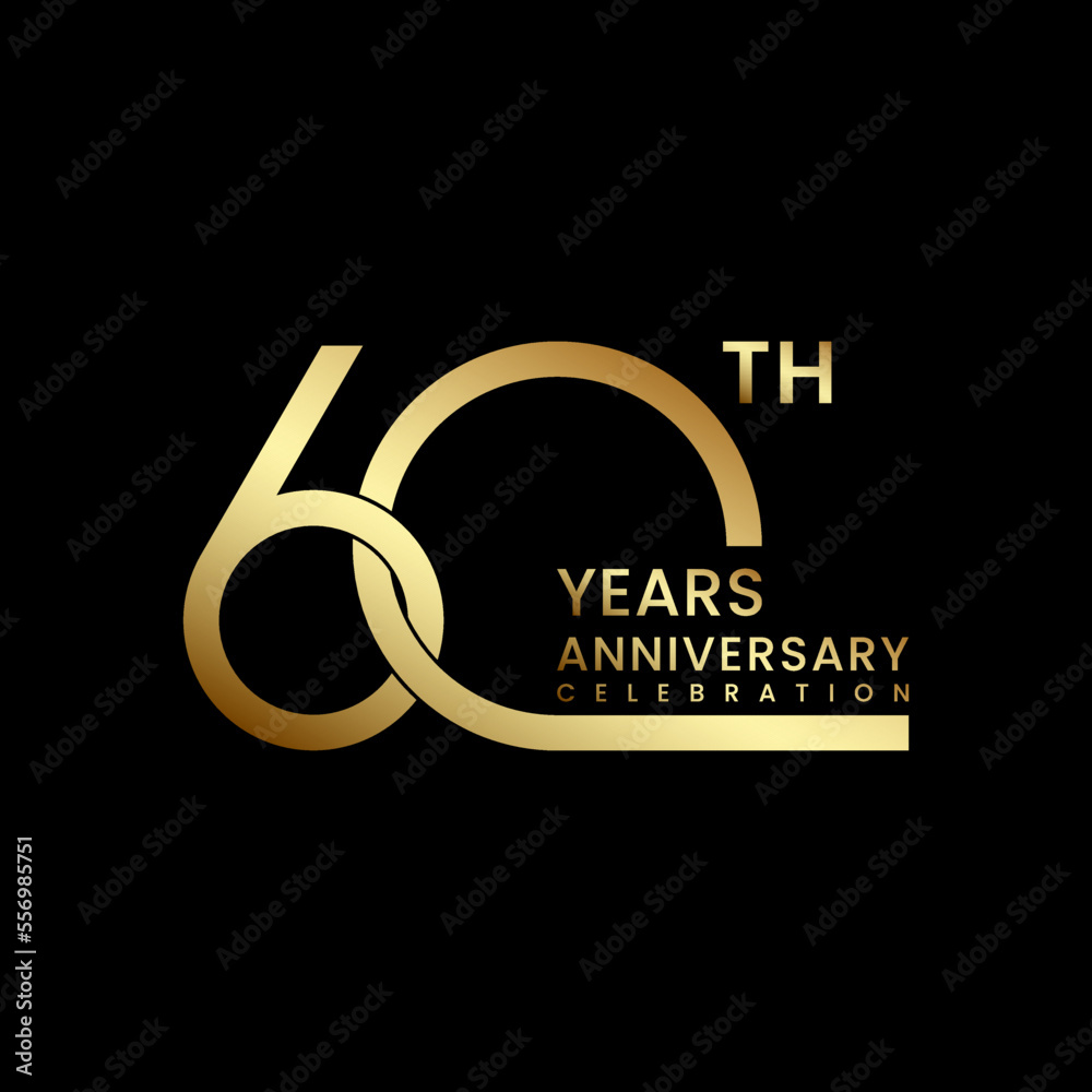 60th anniversary logo design with golden text. Logo Vector Illustration