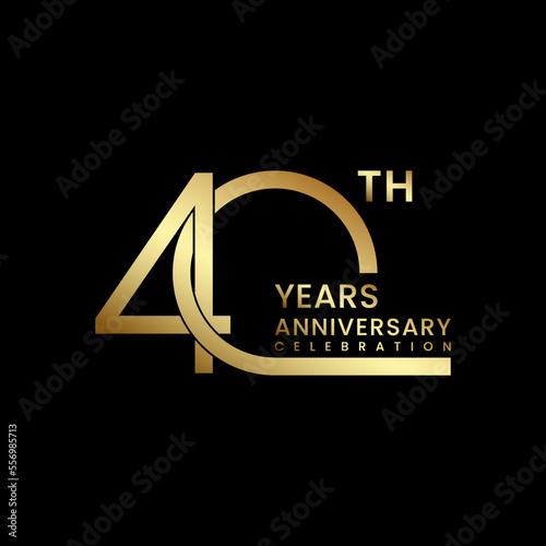 40th anniversary logo design with golden text. Logo Vector Illustration