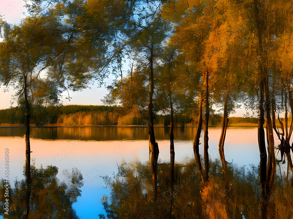 Obraz premium sunset over the lake