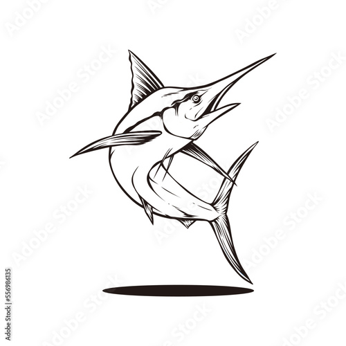 vector illustration of jumping marlin fish isolated white background