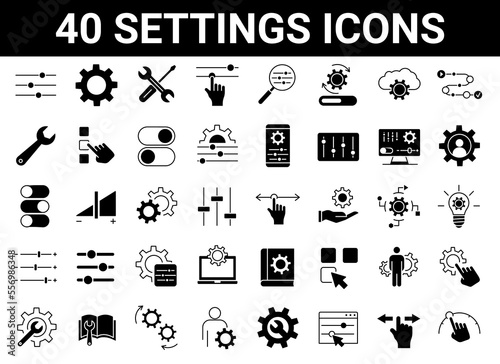 Set of 40 Setup, Settings, Optimization Vector filled Icons.  