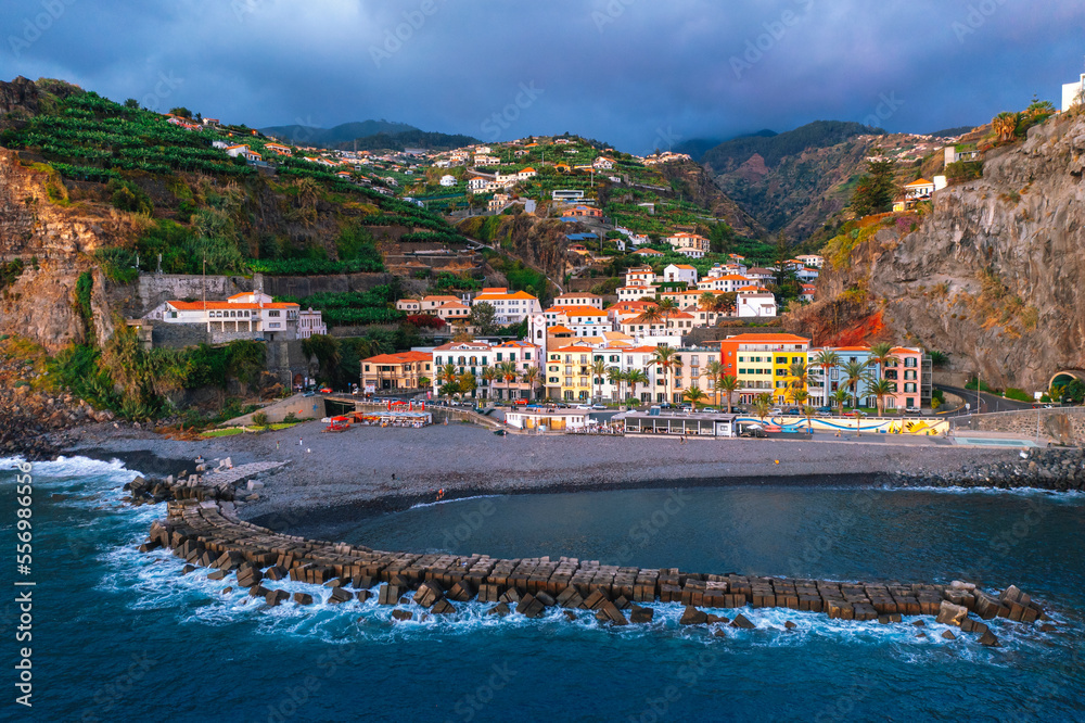 Aerial view of Ponta Do Sol town on Madeira Island Portugal