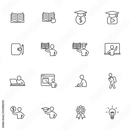 Studying and learning icons set vector graphic illustration