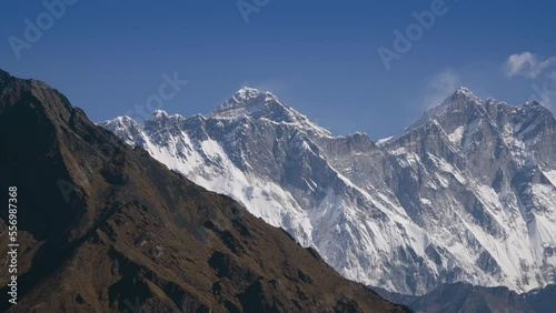 Khumbu Region mountains landscape at the Everest Base Camp trek in the Himalaya, Nepal. Himalaya landscape and mountain views.