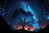 Natural scenery, the night sky, and stars served as the scene's backdrop. a vibrant universe,. Generative AI