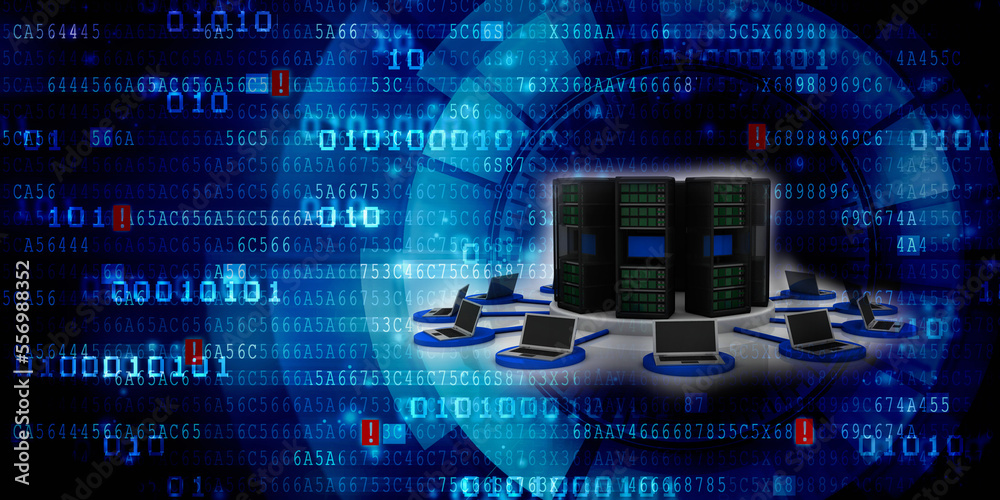 Fototapeta premium 3d illustration Data center server connected computer network