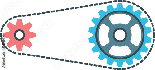 Power transmit belt icon. Machine color element