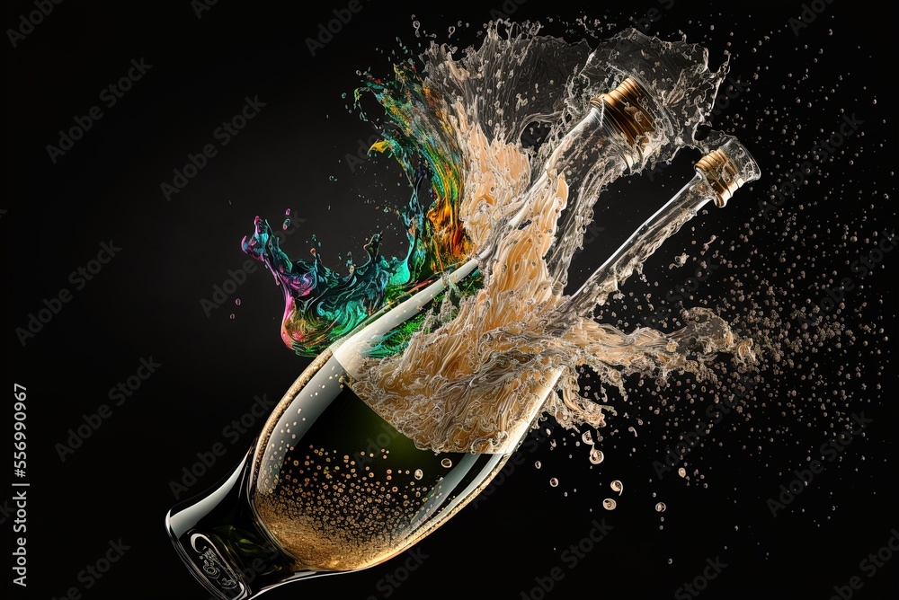 the bottle of champagne and the wine glasses exploded Generative AI
