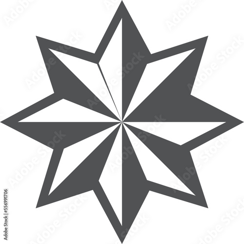 Eight pointed star icon. Decorative black element