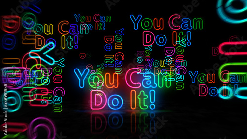 You can do it motivation neon light 3d illustration