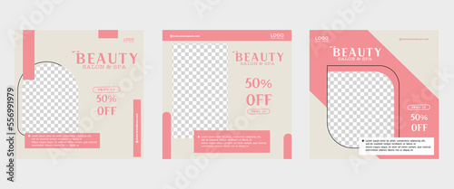 Set of three elegant minimalist backgrounds of social media beauty skincare promotion banners premium vector templates