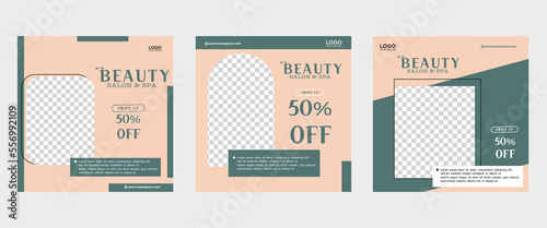Set of three elegant minimalist backgrounds of social media beauty skincare promotion banners premium vector templates