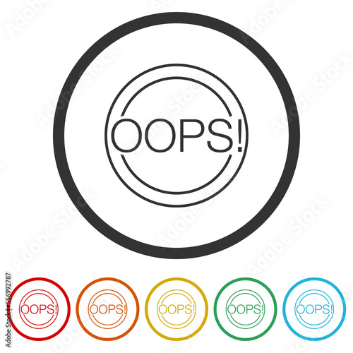 OOPS! Warning sign. Set icons in color circle buttons