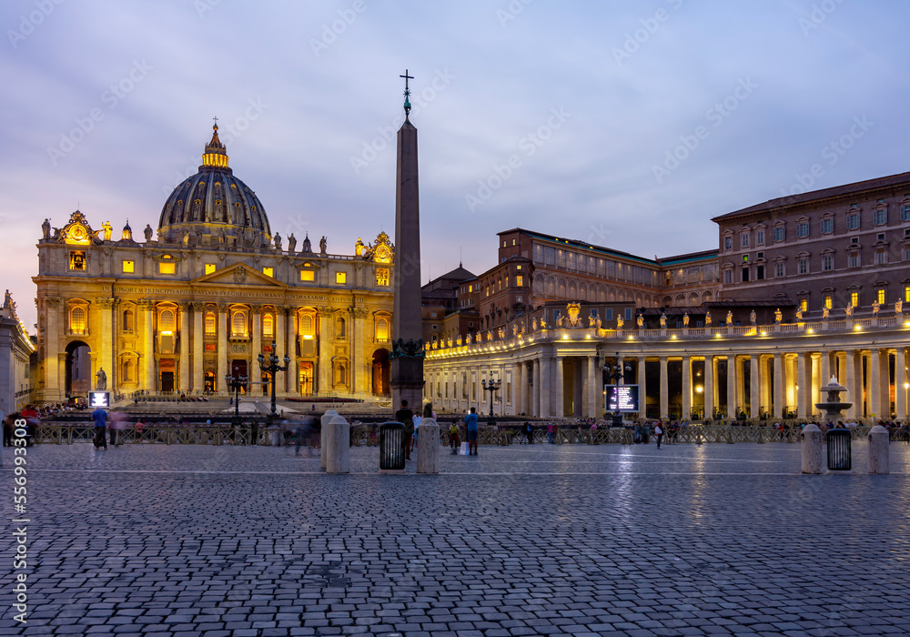 Obraz premium St. Peter's square in Vatican at night, center of Rome, Italy
