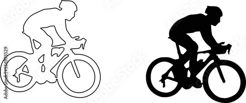 Side dish of cyclist with bicycle-