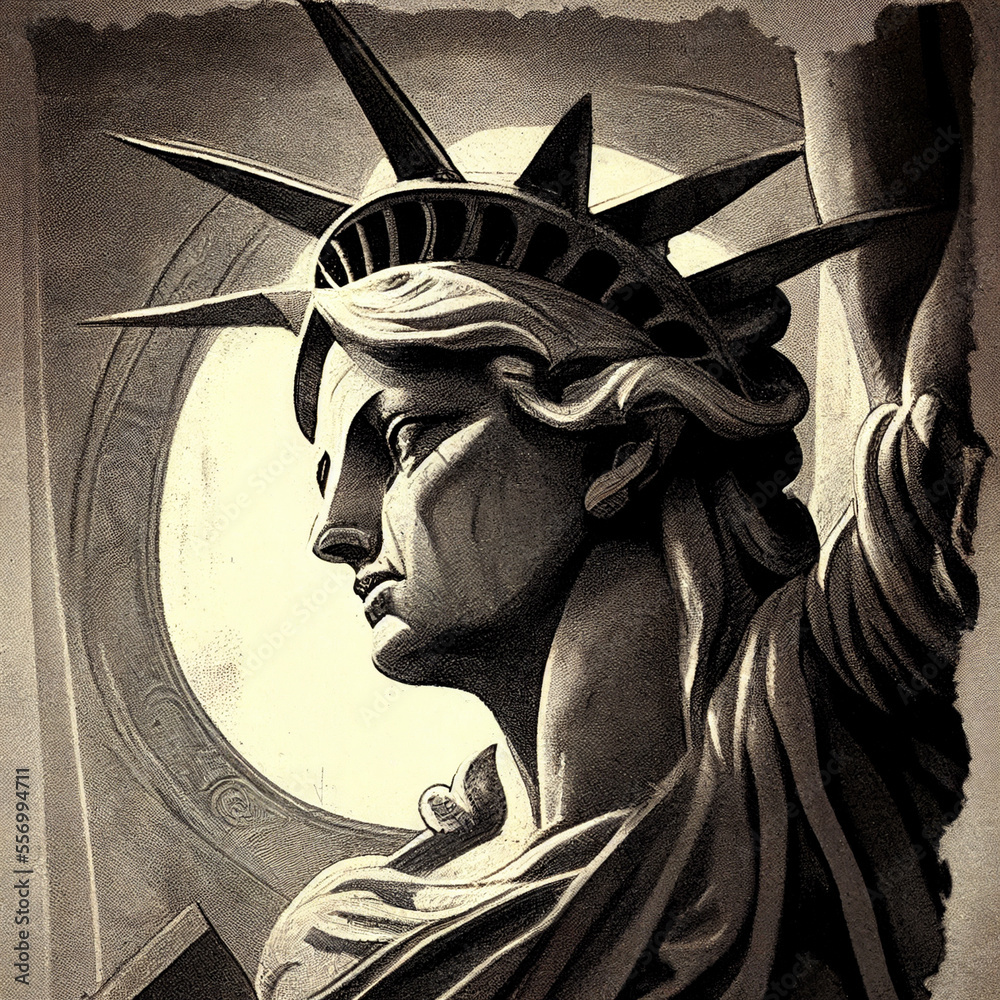 Obraz premium Statue of Liberty. Black and white image.