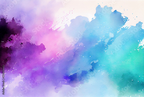 Abstract blue and purple background, watercolor paint texture created with Generative AI technology