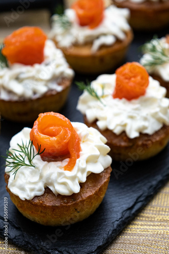 canape with cheese and salmon