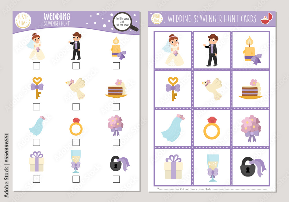 vector-wedding-scavenger-hunt-cards-set-seek-and-find-game-with-cute-bride-and-groom-for-kids-marriage-ceremony-searching-activity-simple-educational-printable-worksheet-stock-vector-adobe-stock