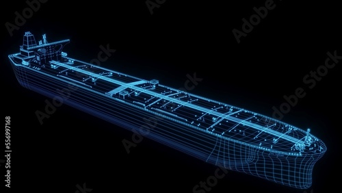 3D rendering illustration ship blueprint glowing neon hologram futuristic show technology security for premium product business finance transportation 