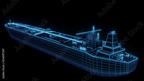 3D rendering illustration ship blueprint glowing neon hologram futuristic show technology security for premium product business finance transportation 