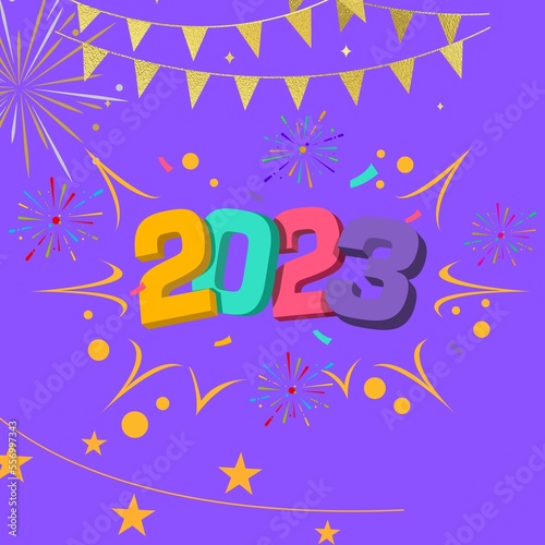 2023 new year celebration. Square template of 2023 new year for cover, card and post template, 2023 new year text in multi color