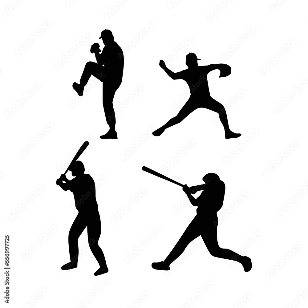 set of baseball player silhouette design. softball sign and symbol. sport vector illustration.