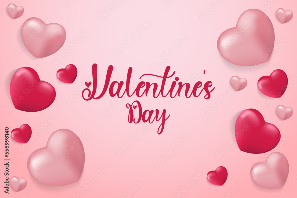 Vector illustration of Happy valentines day frame background with hearts balloon in pink background