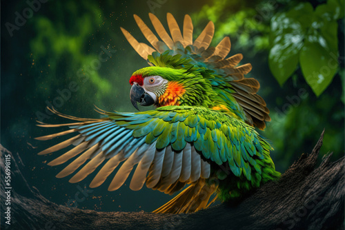Photo Parrot, Digital national geographic realistic illustration with stunning scene