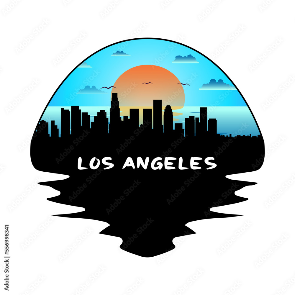 Los Angeles California USA Skyline Silhouette Retro Vintage Sunset Los Angeles Lover Travel Souvenir Sticker Vector Illustration SVG EPS