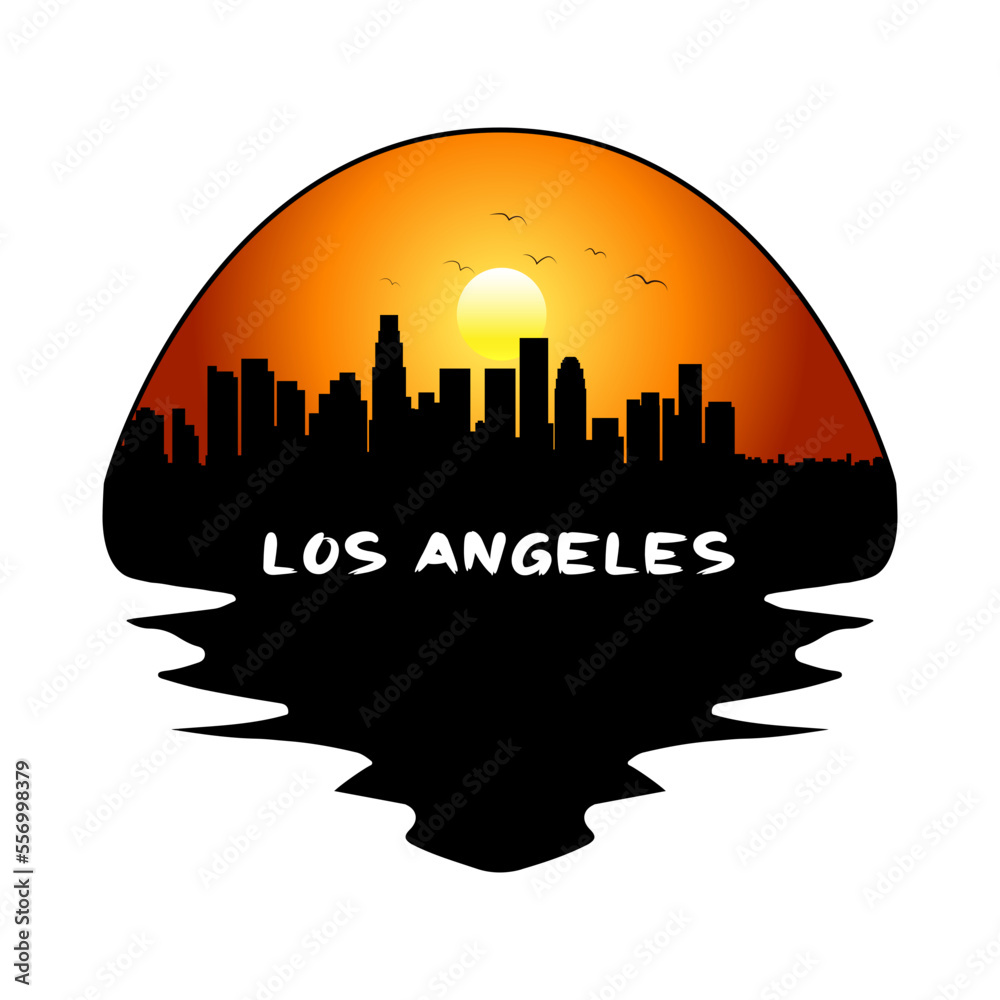 Los Angeles California USA Skyline Silhouette Retro Vintage Sunset Los Angeles Lover Travel Souvenir Sticker Vector Illustration SVG EPS