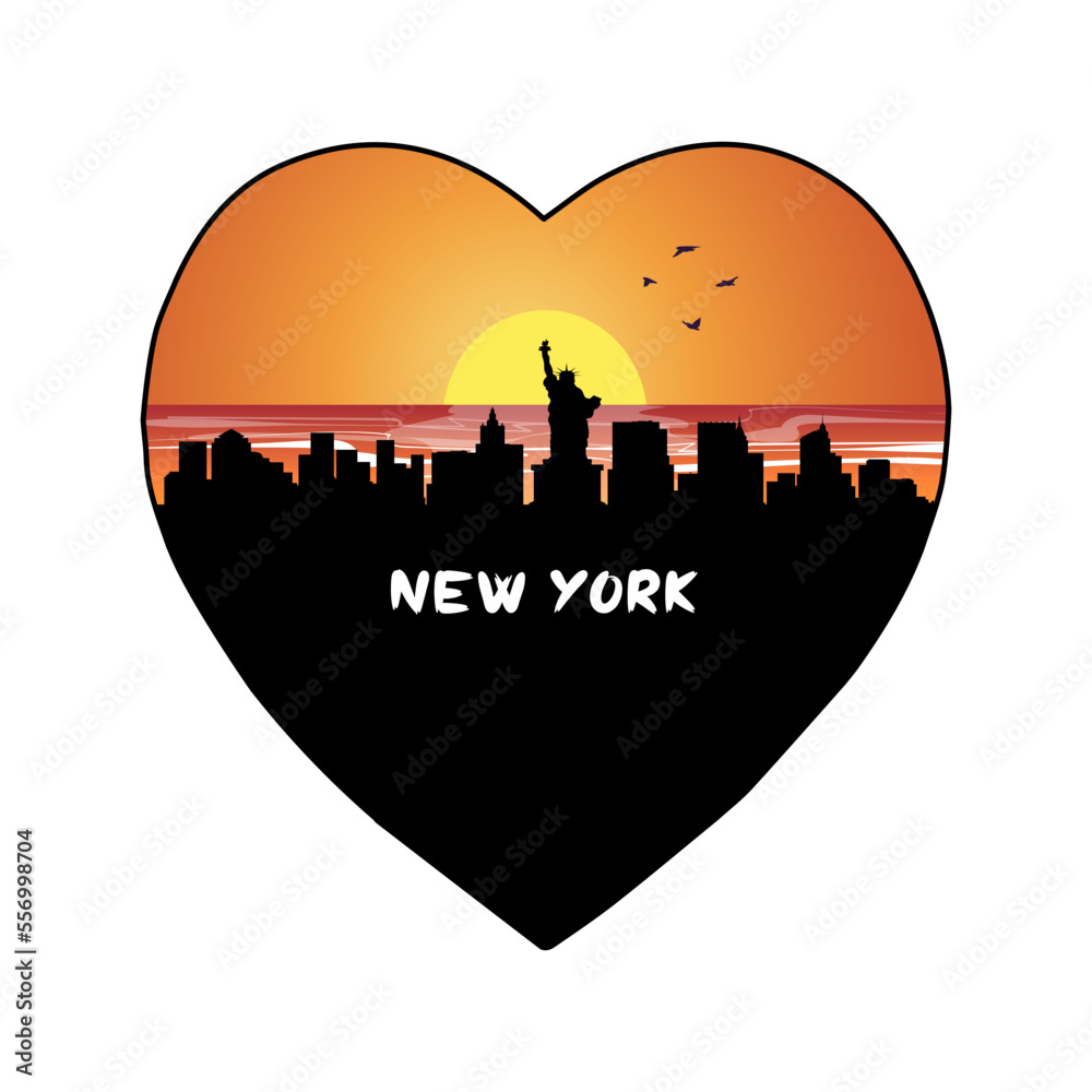 New York New York USA Skyline Silhouette Retro Vintage Sunset New York Lover Travel Souvenir Sticker Vector Illustration SVG EPS