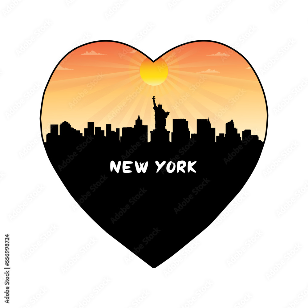 New York New York USA Skyline Silhouette Retro Vintage Sunset New York Lover Travel Souvenir Sticker Vector Illustration SVG EPS
