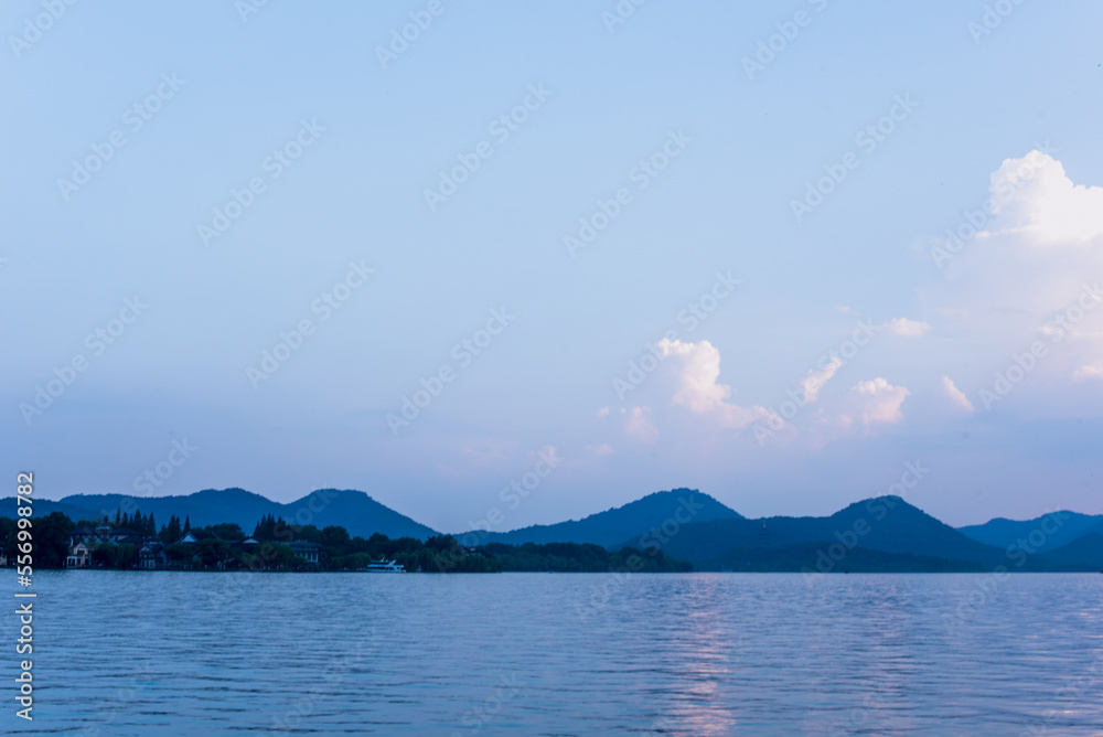 beautiful the west lake scenery, landscape with sunset in hangzhou,China