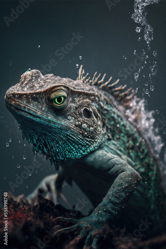Iguana, Digital national geographic realistic illustration with stunning scene