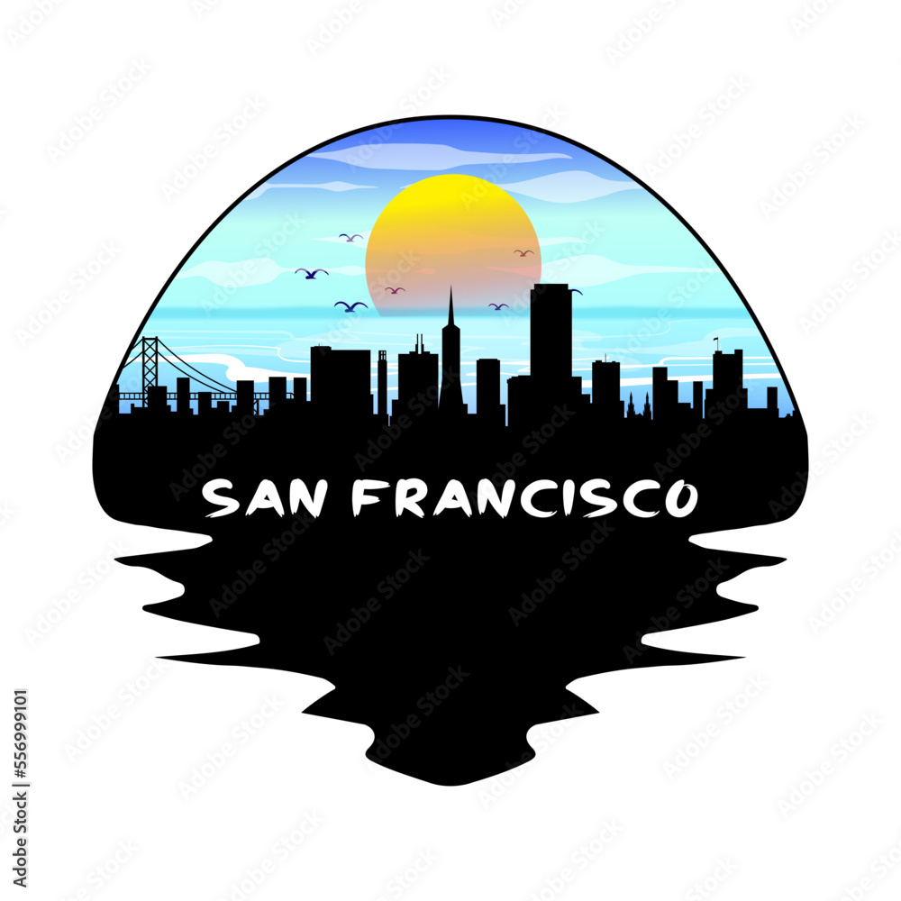 San Francisco California USA Skyline Silhouette Retro Vintage Sunset San Francisco Lover Travel Souvenir Sticker Vector Illustration SVG EPS