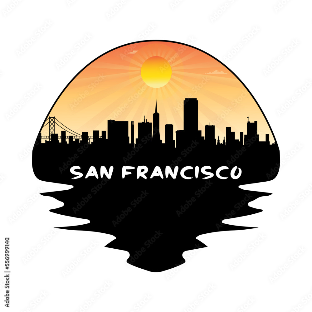 San Francisco California USA Skyline Silhouette Retro Vintage Sunset San Francisco Lover Travel Souvenir Sticker Vector Illustration SVG EPS