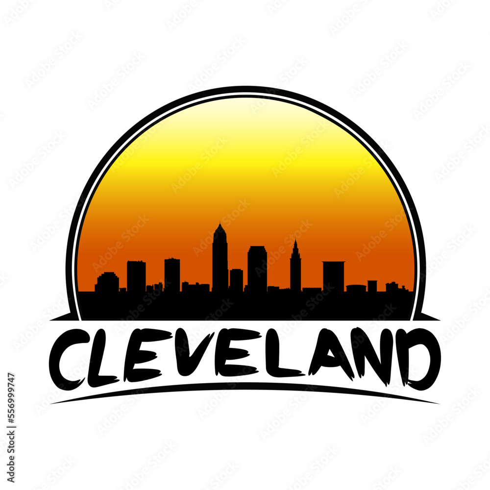 Cleveland Ohio USA Skyline Silhouette Retro Vintage Sunset Cleveland Lover Travel Souvenir Sticker Vector Illustration SVG EPS