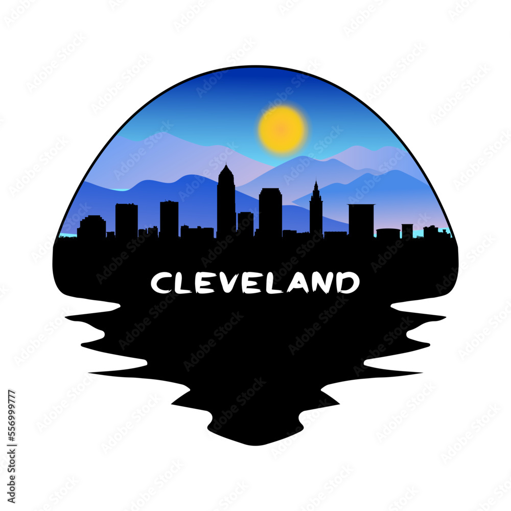 Cleveland Ohio USA Skyline Silhouette Retro Vintage Sunset Cleveland Lover Travel Souvenir Sticker Vector Illustration SVG EPS