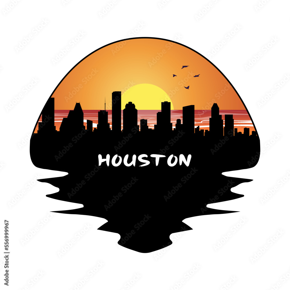 Houston Texas USA Skyline Silhouette Retro Vintage Sunset Houston Lover Travel Souvenir Sticker Vector Illustration SVG EPS