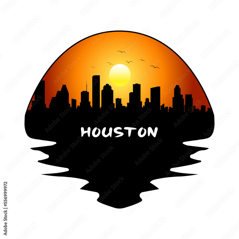 Houston Texas USA Skyline Silhouette Retro Vintage Sunset Houston Lover Travel Souvenir Sticker Vector Illustration SVG EPS